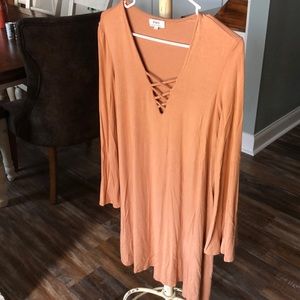 Nude/ orange color long sleeve dress